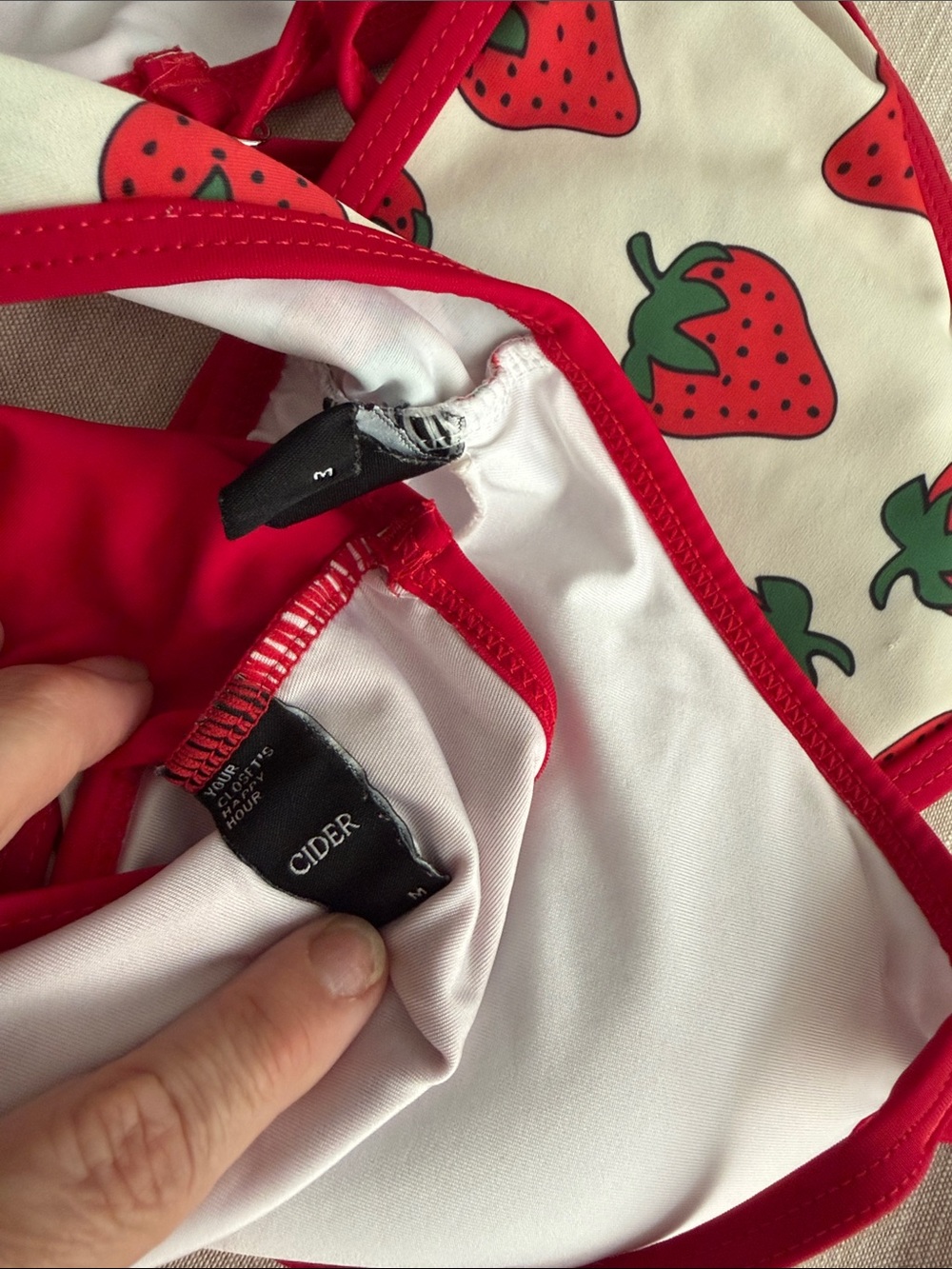Cider Strawberry Print Two-Piece Bikini in Red & White - Picture 3 of 4